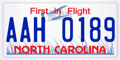 NC license plate AAH0189