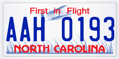 NC license plate AAH0193