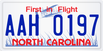 NC license plate AAH0197