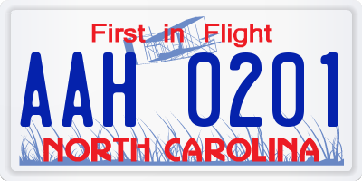 NC license plate AAH0201