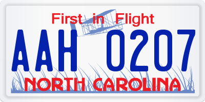 NC license plate AAH0207