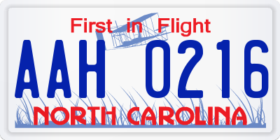 NC license plate AAH0216