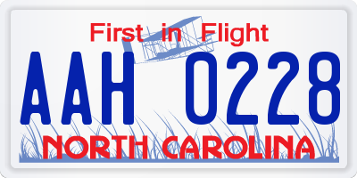 NC license plate AAH0228