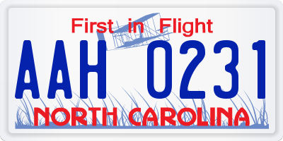 NC license plate AAH0231