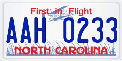 NC license plate AAH0233