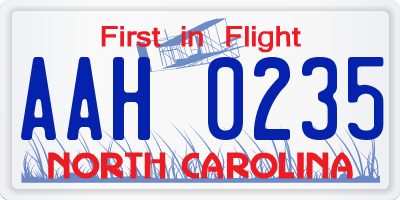 NC license plate AAH0235