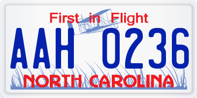 NC license plate AAH0236