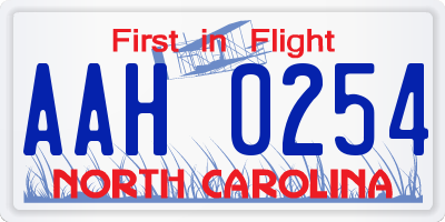 NC license plate AAH0254