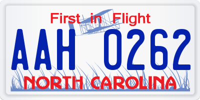 NC license plate AAH0262