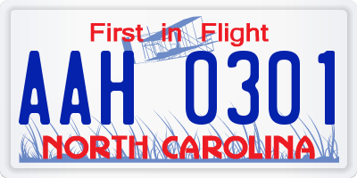 NC license plate AAH0301
