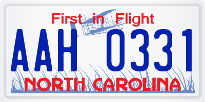 NC license plate AAH0331