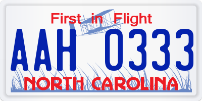 NC license plate AAH0333
