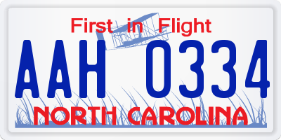 NC license plate AAH0334