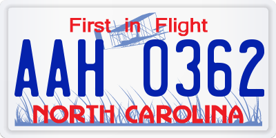 NC license plate AAH0362