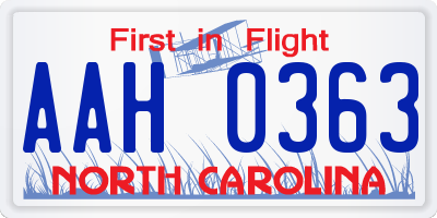NC license plate AAH0363