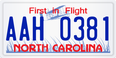 NC license plate AAH0381