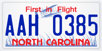 NC license plate AAH0385