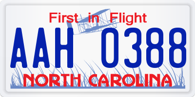 NC license plate AAH0388