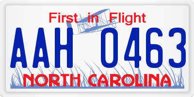 NC license plate AAH0463