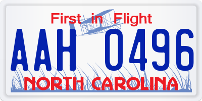 NC license plate AAH0496