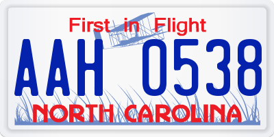 NC license plate AAH0538