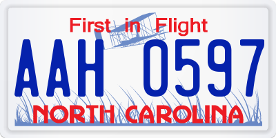 NC license plate AAH0597