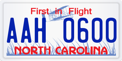 NC license plate AAH0600