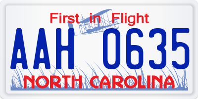 NC license plate AAH0635