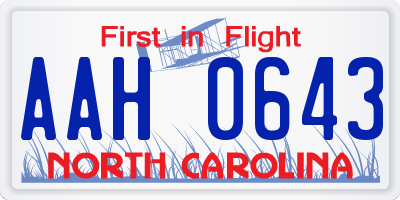 NC license plate AAH0643