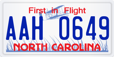 NC license plate AAH0649