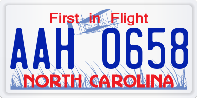 NC license plate AAH0658