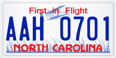 NC license plate AAH0701