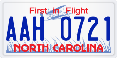 NC license plate AAH0721