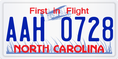 NC license plate AAH0728