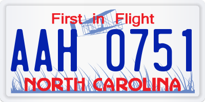 NC license plate AAH0751