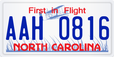 NC license plate AAH0816
