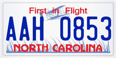 NC license plate AAH0853