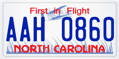 NC license plate AAH0860