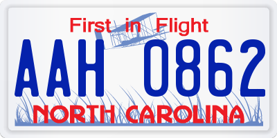 NC license plate AAH0862