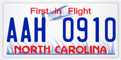 NC license plate AAH0910