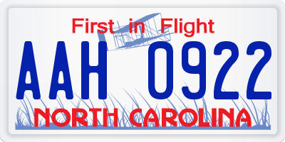 NC license plate AAH0922