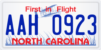 NC license plate AAH0923