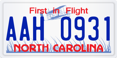 NC license plate AAH0931
