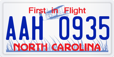 NC license plate AAH0935