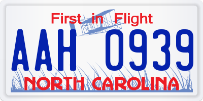 NC license plate AAH0939
