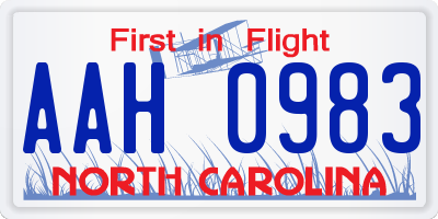 NC license plate AAH0983