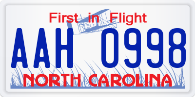 NC license plate AAH0998