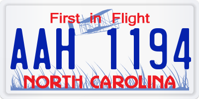 NC license plate AAH1194