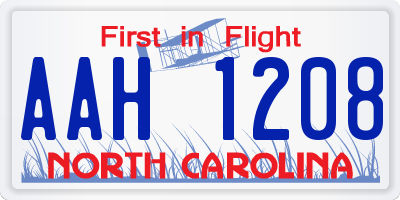 NC license plate AAH1208