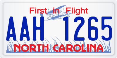 NC license plate AAH1265